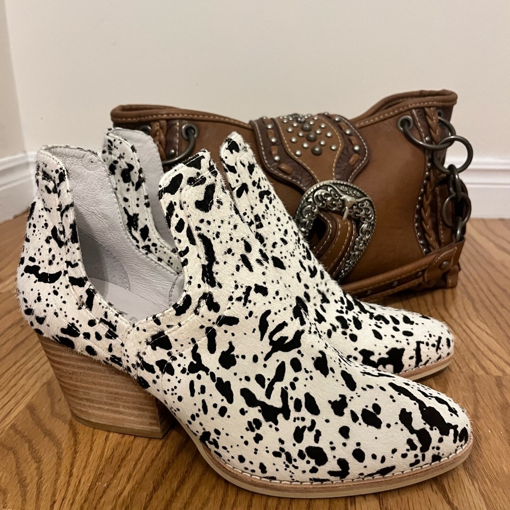 SILENT D Anthropologie cowprint booties